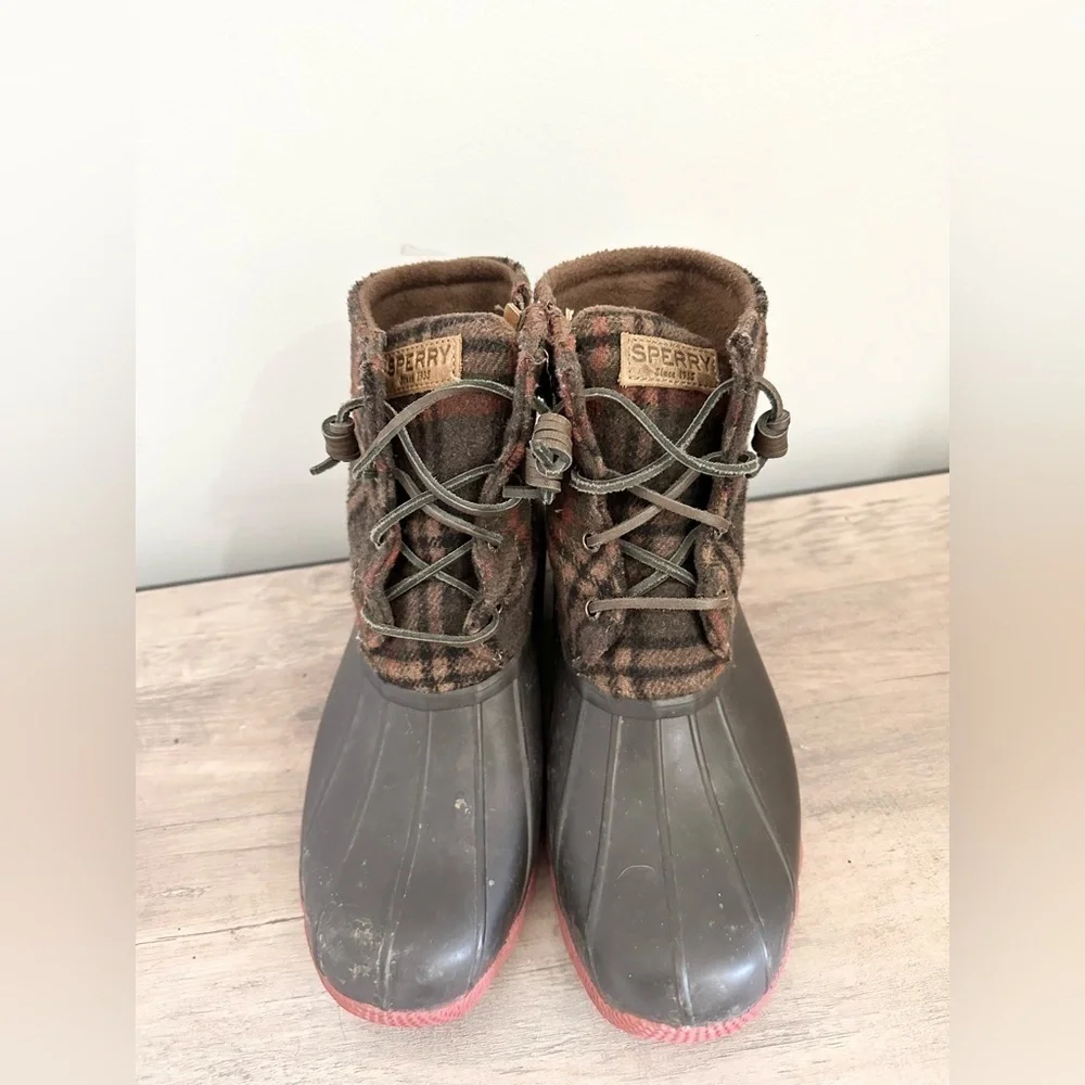 SPERRY Womens Sz 7m Saltwater Wool Plaid Duck Boots STS95922 outdoors winter